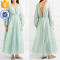 Graceful Grün Langarm V-Ausschnitt Maxi Sommerkleid Herstellung Großhandel Mode Frauen Bekleidung (TA0326D)